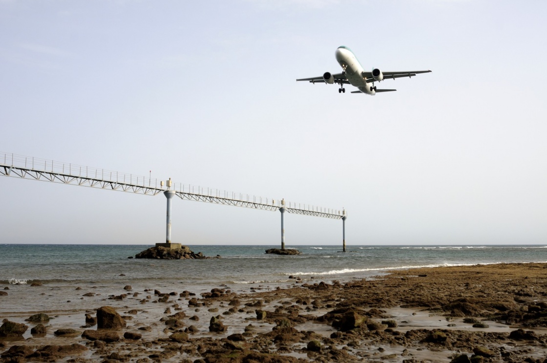 'Civil aircraft taking off at an airfield in Lanzarote' - Canarische Eilanden