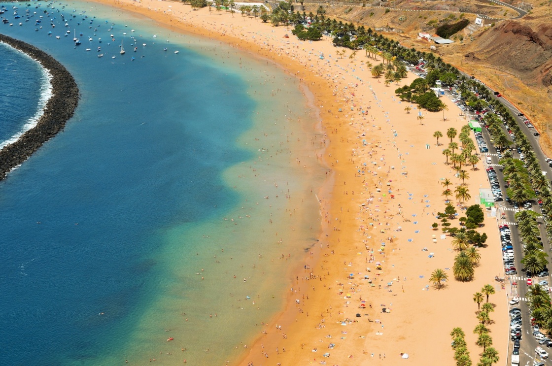 Aerial view of Teresitas Beach in Tenerife, Canary Islands, Spain